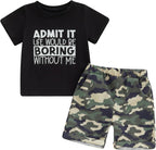 wdehow Toddler Kids Baby Boy Summer Clothes Sets 1T 2T 3T 4T 5T Letter Print Short Sleeve Tops Camouflage Shorts Outfits