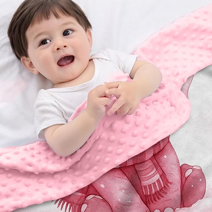 Personalized Baby Blankets for Girls, Custom Name Pink Elephant Pattern Baby Blanket, Soft Minky Dot Blanket for Newborns and Toddlers, Ideal for Baby Showers Christmas Brithday Gifts