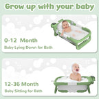 Collapsible Baby Bathtub for Newborn to Toddler (0-24 Months), Portable Baby Bath Tub for Travel, Newborn Bathtub with Soft and Supportive Cushion (Astronaut-Green)