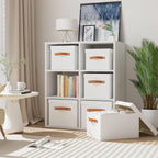 Fabric Storage Bins, Clothes Boxes for Shelves with Lids, 3 Pack Baskets for Organizing with Handles, Decorative Linen Closet Organizers, White, 16.5 x 11.8 x 10.2 Inch