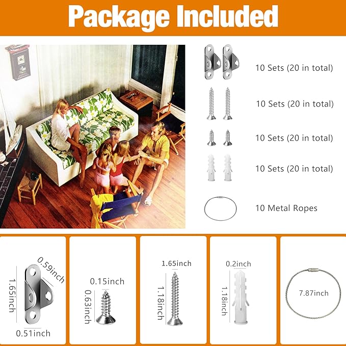 Furniture Anchors (10 Packs) Anti Tip Furniture Anchors for Baby Proofing, Furniture Wall Anchor Earthquake Straps for Furniture Dresser Wall Safety Anchor Furniture Fasteners to Wall, Silver