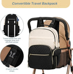 MOMUVO Diaper Bag Backpack, Quilted Baby Bag with Changing Pad & Stroller Straps & Pacifier Case, Multifunction Waterproof Travel Diaper Bags, Unisex, Black Beige