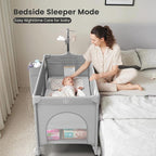 Large Pack and Play, Baby Bed Portable Crib with Diaper Changing Table Mattress Hanging Toys & Decor, Travel Bassinet Bedside Sleeper Playard from Newborn to Toddlers