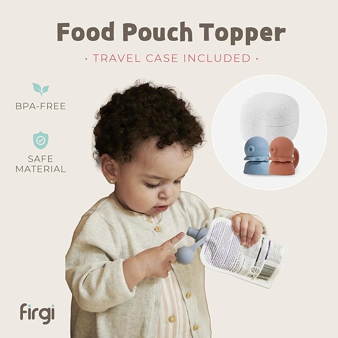 Octopus | Blue, Red | SoftSip Food Pouch Toppper | 2EA + Travel Case | Prevent Spills & Leakage | Protect Child Baby Toddler Mouth | Food Grade Silicone Reusable | Baby Led Weaning | BPA Free