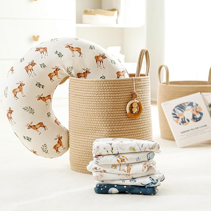 GRSSDER Reversible Nursing Pillow Cover, Ultra Soft Stretchy Minky Removable Nursing Covers Fitted for Breastfeeding Pillows Snug and Safe, Comfortable Slipcover for Boys, Stylish Original Print