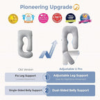 Momcozy Pregnancy Pillow with Cooling Cover, Dreamlign U Pro Maternity Pillow with Adjustable Leg Pillow - Support for Back, HIPS, Belly, Legs for Pregnant Women, 50-72 Inch Full Body Pillow, Grey