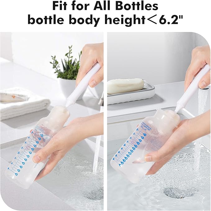 5-in-1 Baby Bottle Brush Kit, Silicone Bottle Brush for Baby Bottle and Breast Pumps, Sponge Nipple Brush with Replaceable Brush Head, Straw Brushes, Grey