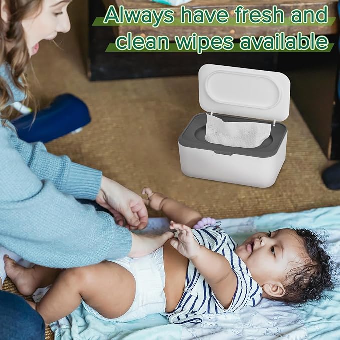 Baby Wipes Dispenser, Wipes Case Baby Wipe Holder Keeps Wipes Fresh, Non-Slip, Easy Open & Close (Gray)