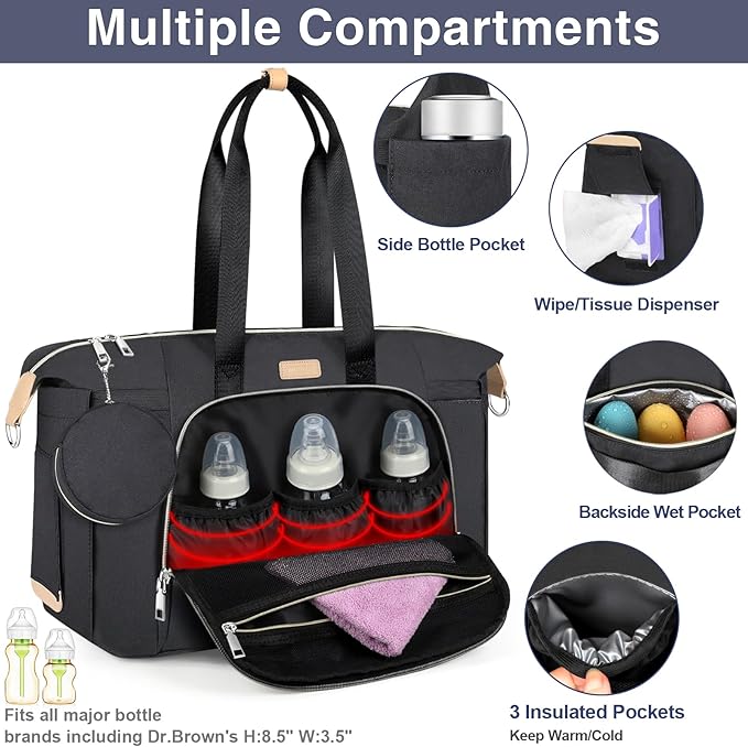 ITIEZY Diaper Bag Tote for Baby - Large Mommy Bag with Portable Changing Pad Pacifier Case, Hospital Bags Travel Baby Bag