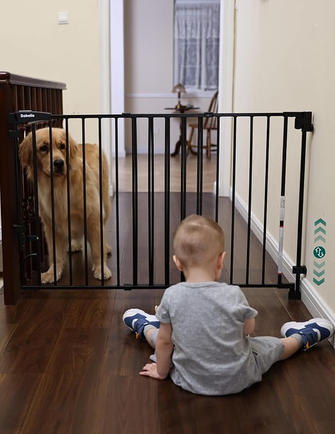 Babelio Easy to Remove & No Bottom Bar Baby Gate, 35.5-55" Extra Wide Hardware Mounted (Drill Needed)| Wide Walk-Thru| Auto-Close Safety Dog/Pet Gate for Stairs & Doorways (Black, 35.5-55" W, 30" H)