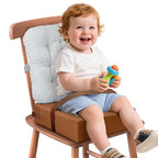 Booster Seat for Kitchen Chair with Comfy Backrest and Adjustable Safety Buckles,Non-Slip Kid Toddler Booster Seat for Dining Table,Portable PU Travel Baby Booster Increasing Cushion Chair