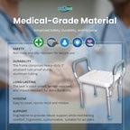 HEALTHLINE Adjustable Shower Bench with Arms – Lightweight Bath Seat with Padded Handles, Height 15"–20", White Plastic Seat with Drainage Holes, for Balance Assistance in Shower/Tub, 300 lb Capacity