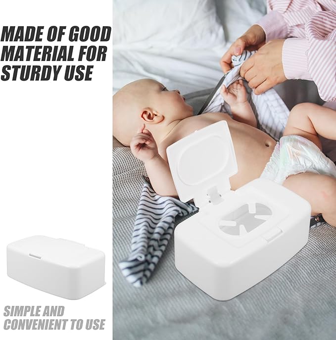 Wipes Dispenser - Wipe Holder for Baby and Adult - Refillable Container Keeps Clean Non-Slip Easy Pull Pouch Case White