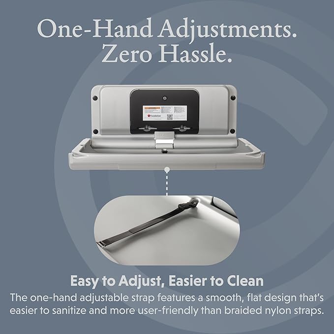 Foundations Ultra Horizontal Wall Mounted Baby Diaper Changing Station, Oversized Changing Surface, Plastic with Stainless Steel Hinge, Safety Strap - Metallic (200-EH-04)