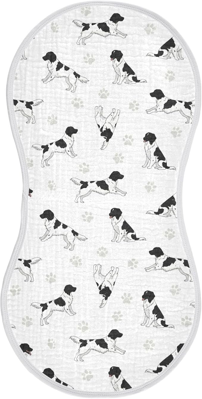 1 Pack Muslin Burp Cloths Stabyhoun Dogs White Cotton Baby Burp Cloths Ultra Absorbent and Soft Burping Cloth for Newborn Boys Girls 22x11 Inch