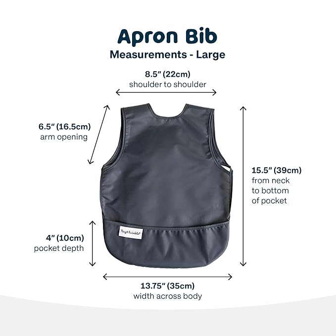Tiny Twinkle Mess Proof Apron Bibs - 2 Pack Waterproof & Lightweight Baby Bibs for Led Weaning | 100% Recycled Polyester, Easy Clean & Machine Washable (Sage Charcoal, Large 2-4 Years)