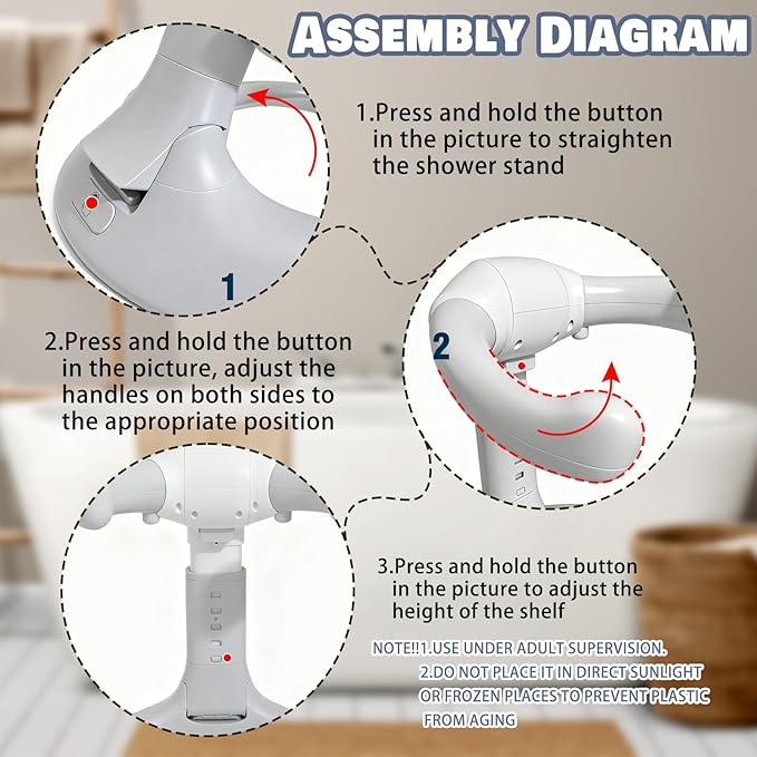 Baby Shower Stand Foldable Toddler Shower Standing Support with Anti-Slip Base Adjustable Infants Bath Support for 8-36 Months Portable Bath Helper (Upgraded-Grey)