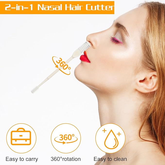 12 Pcs 2-in-1 Nasal Hair Cutter, Double Sided Manual Nose Hair Trimmer with Soft Cleaning Brush Head Portable 360° Rotating Upgrade Nose Hair Knife for Women Men (Cream)