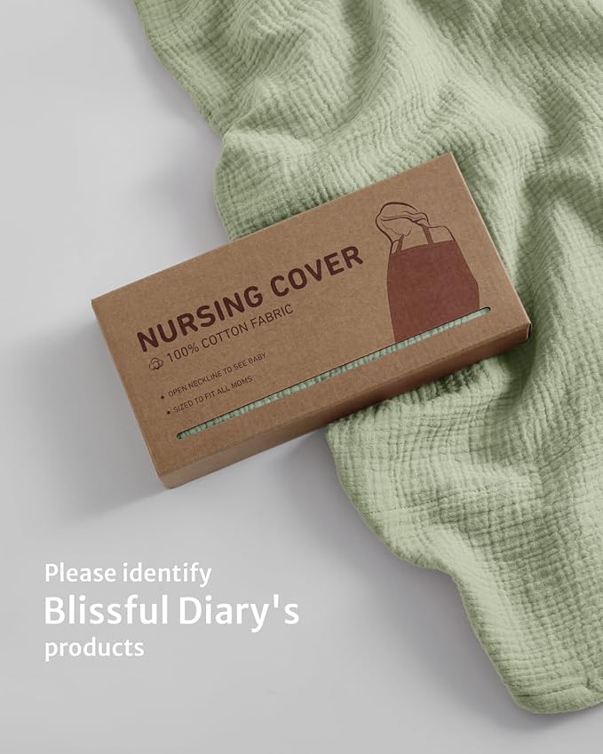 Blissful Diary Muslin Nursing Cover for Breastfeeding, Breathable Breastfeeding Cover up with Arch Neckline for Women, Nursing Apron(Sage Green)