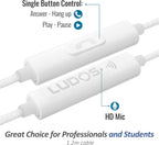 LUDOS Clamor Wired Earbuds in-Ear Headphones, 5 Years Warranty, Earphones with Microphone, Noise Isolating Ear Buds, Memory Foam for iPhone, Samsung, School Students, Kids, Women, Small Ears - White