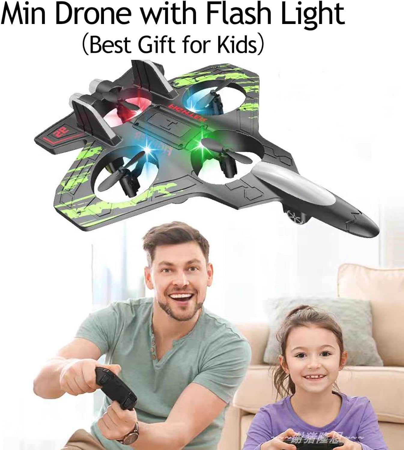 Remote Control Drone for Kids,2.4Ghz Foam RC Airplanes Helicopter Quadcopter with Auto Hovering,360° Flip,Gravity Sensing,Stunt Roll,Cool Light,2 Battery,Gifts for 6-12 Kids Boys (Green)