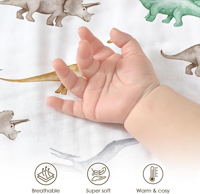 Dinosaur Baby Blankets for Boys, Newborn, Soft Nursery Minky Blankets with Muslin and Dotted Fleece Back 30x40 inches, Receiving Bed Quilt for Infants, Toddlers