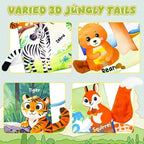 Baby Toys 0-6 Month, Crinkle Books for Babies, Jungle Tails Soft Baby Cloth Books 6 to 12 Months with 10 Pcs Jungle Animal Finger Puppets, Infant Tummy Time Sensory Toys, Newborn Gifts for Boys Girls