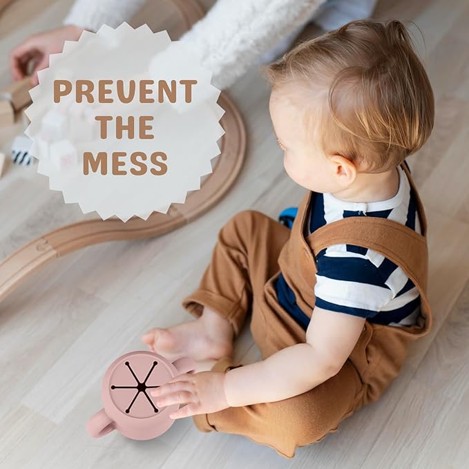 Snack Containers, Silicone Snack Cups for 6-12 Months Toddlers - Pack of 2 Food Grade Silicone Snack Cups with Grip Handle for Baby Led Weaning, Unbreakable (Blush/Mauve)