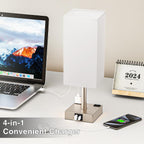 Antique White Touch Table Lamp - Mochaca Gold Bedside Lamp with USB A + Type C Charging Ports and Two AC Outlets, Small Night Stand with E26 LED Bulb, Desk Light for Bedroom Living Room Office Dorm