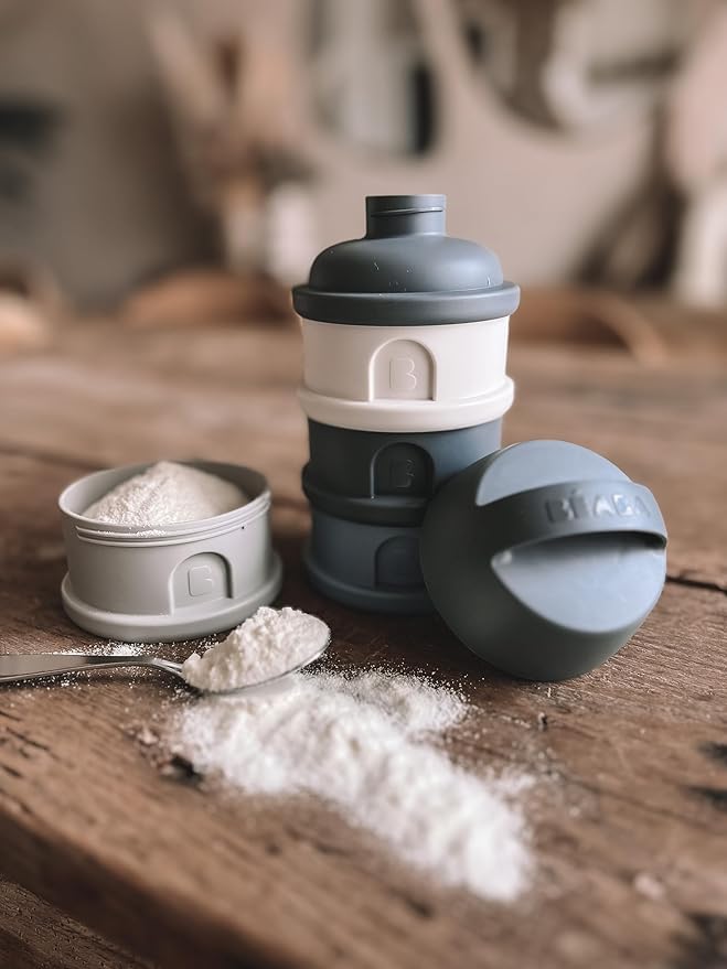 BEABA Formula and Snack Container, Baby Formula Dispenser, Toddler Baby Snack Storage Container, Holds up to 11 Doses of Milk Powder Per Compartment, Made in France, Rain