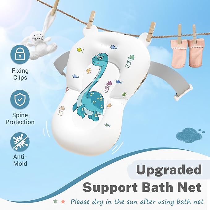 AVIDOR Baby Bathtub,Collapsible Bathtub for Newborn to Toddler,Durable Essential Infant Bath Tub,Portable Travel Baby Tub with Soft Bath Net,No-Slip Feet and Dinosaur Shaped (Grey)