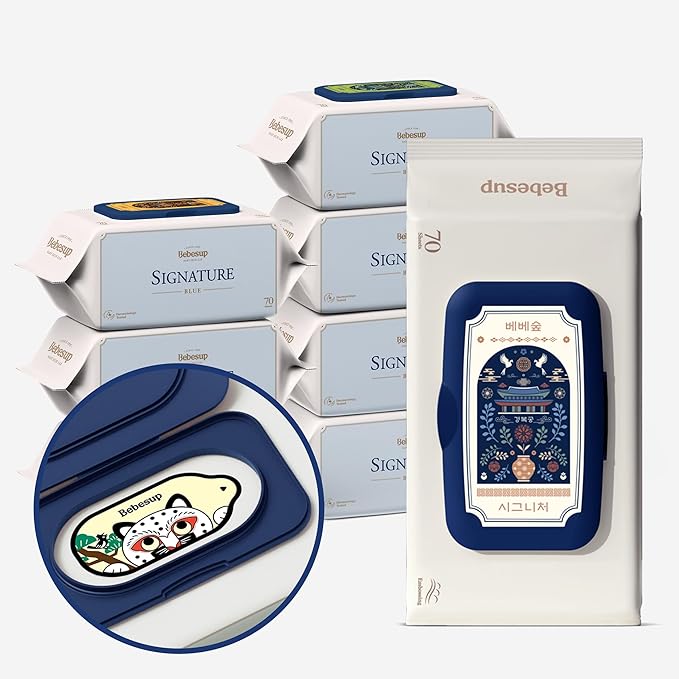 BEBESUP- Korea’s Four Palaces Edition - Hypoallergenic Water-based Unscented Alcohol-Free Ultra-Thick Super Seed Extracts Organic Plant-Based -Top 560 Count (8 Packs)