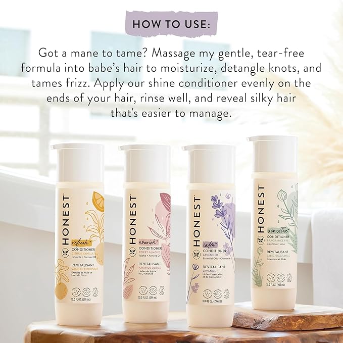 The Honest Company Silicone-Free Conditioner | Gentle for Baby | Naturally Derived, Tear-free, Hypoallergenic | Sweet Almond Nourish, 10 fl oz