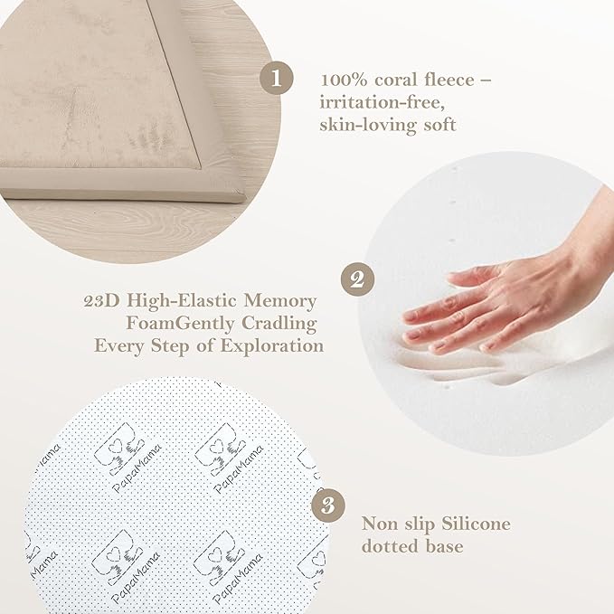 Baby Play Mat for Floor, 1.3" Thick Memory Foam Muscle Playpen Cushion, Soft Coral Velvet Tummy Time Mat with Non-Slip Backing, Water Repellent Child Nursery Rug for Toddlers, Kids (Beige, 39X59)