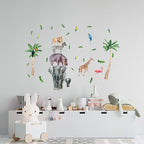 Safari Animal Wall Decals for Kids by Lipastick-Peel and Stick Jungle Stickers Giraffe, Elephant, Hippo, Palm Tree, Parrot for Toddlers Room, Nursery, Playroom, Classroom, Daycare Decor Art- S Size