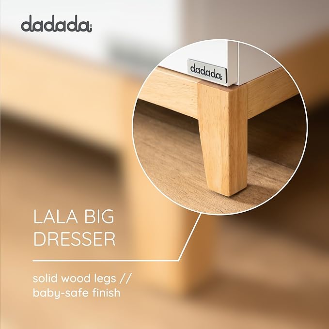 dadada LaLa 6 Drawer Dresser for Nursery - Modern Design, Deep Drawers, Baby-Safe Finish, Anti-Tip Safety, Durable Construction, Extra Wide 55” Dresser. (Big 6-Drawer)