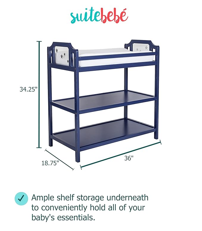 Suite Bebe Celeste Changing Table Safety Rail Included, Navy Blue