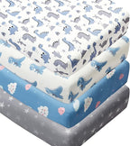 4 Pack Soft Baby Boy Crib Sheets for Standard Crib Mattress Dinosaur Star Cloud Soft Polyester Neutral Unisex Fitted Crib Sheets Set for Baby Boys