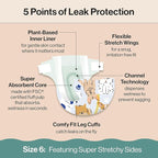 The Honest Company Clean Conscious Diapers for Delicate Skin | Up to 100% Leakproof | Hypoallergenic, Fragrance Free | Gender Neutral | Super Club Box, Size 6 (35+ lbs), 68 Count (Prints May Vary)