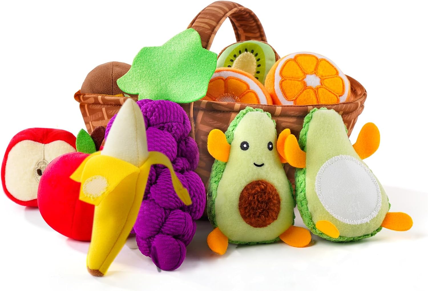 Play Food for Toddler 1-3, Plush Pretend Food Set with Sorting Fruit Basket, Baby Sensory Toys 6-12 Months, Montessori Learning Early Educational Toy for Infants, Gifts for 1 Year Old Boy Girl