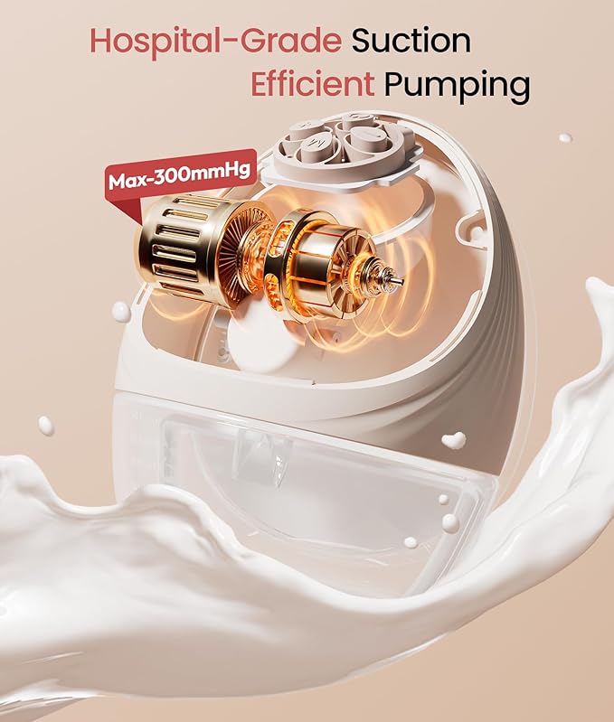 NCVI Heated Hands Free Breast Pump, 360° Warm Wearable Breastfeeding Pump, -300 mmHg Hospital-Grade Suction, 2000mAh Long Battery, 4 Modes & 9 Levels, Leakproof Design, Slim & Quiet, 19–28mm Flanges