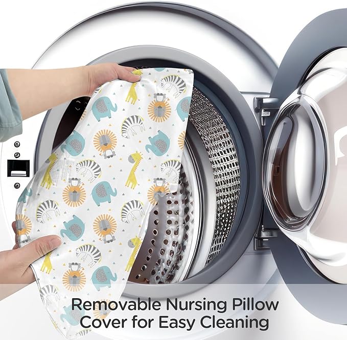 Little Grape Land New Nursing Pillow for Breastfeeding, Larger Breast Feeding Pillow and Positioner with Removable Cover for More Support, Tummy Time and Bottle Feeding Support Pillow, Animals