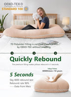 Meiz Pregnancy Pillows, Pregnancy Pillows for Sleeping Cooling, U Shaped Full Body Pillow for Adult, Rayon Cover from Bamboo, Light Apricot