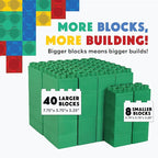 Big Blocks for Kids Ages 4-8 — Indoor & Outdoor Blocks Kids Games — Green Large Building Blocks - 48pc