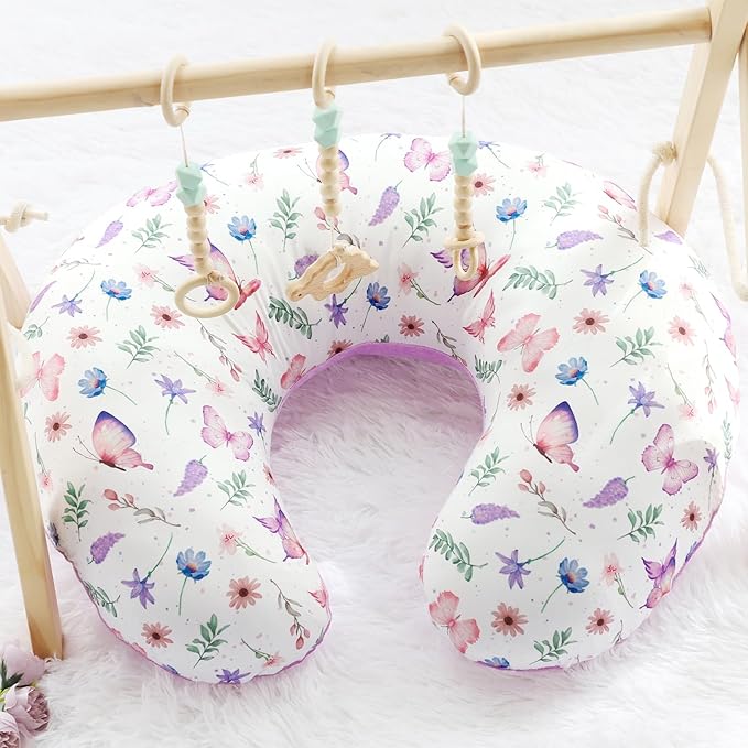 Nursing Pillow Cover 1 Pack, Minky Removable Nursing Pillowcase for Breastfeeding Pillows, Reversible Feeding Slipcover for Baby Boys/Girls, Super Soft Comfortable (Butterfly)