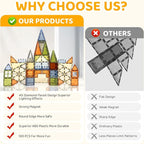 100 PCS Magnetic Tiles, Diamond Magnetic Blocks Building Set Magnet Tiles STEM Toys 3D Kids Preschool Educational Sensory Toys Gift for Toddlers Kids Boys Ages 3 4 5 6 7 8 9+ Year Old