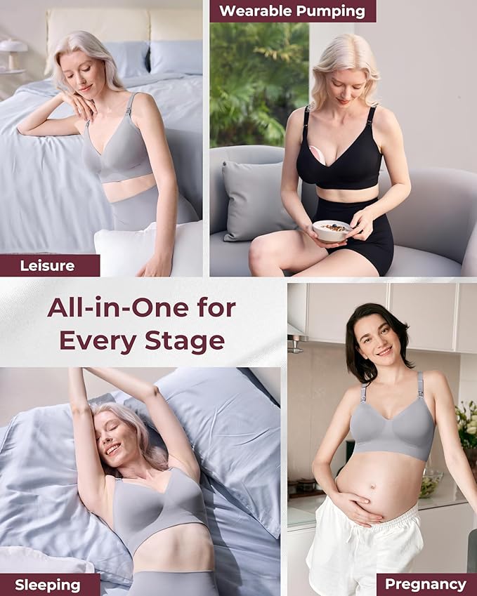 Momcozy CoolFit Nursing Bras for Breastfeeding, Ultra Stretch Seamless Jelly Strip Maternity Bra, Cooling Wireless