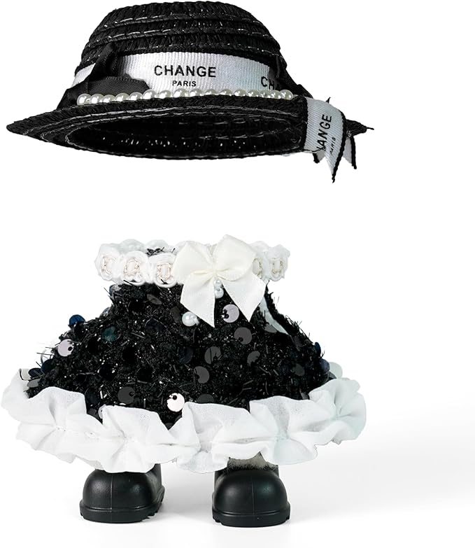 Labu-Clothes-bu Designer for 17cm Doll Clothes, 3-Piece Luxury Chic Labu-Outfits-bu with Velvet Hat/Fashion Dress/Classic Shoes