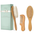 Natemia Wooden Baby Hair Brush & Comb Set for Newborns - Soft Bristle, Toddler Cradle Cap Brush - Toddler Comb - Perfect Baby Shower Registry Gift Set