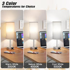Grey Table Bedside Lamp for Bedroom Nightstand - Small Silver Lamp with USB A + C Charging Port, 3 Color Temperatures Pull Chain Night Stand Light with Bulb, Side Table Desk Lamp for Living Room